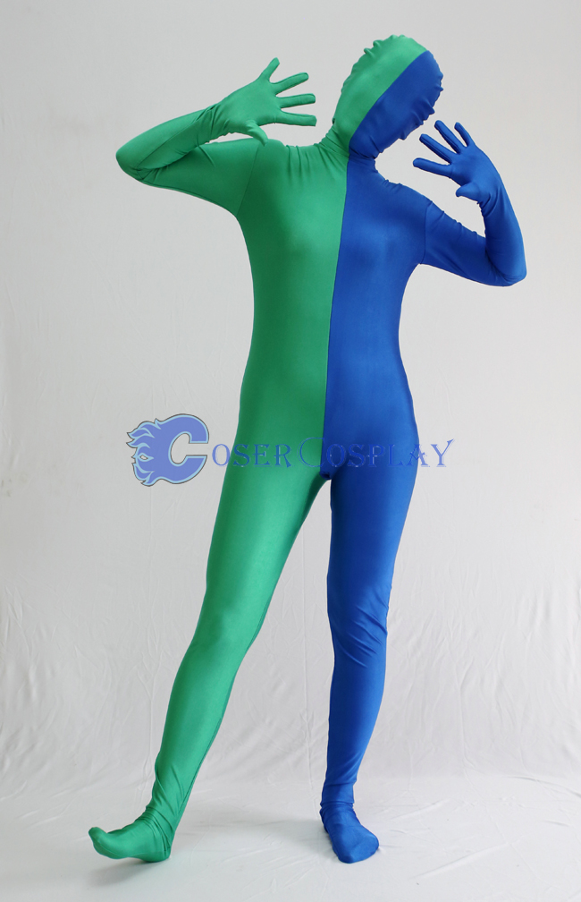 Green And Blue Split Zentai Suit